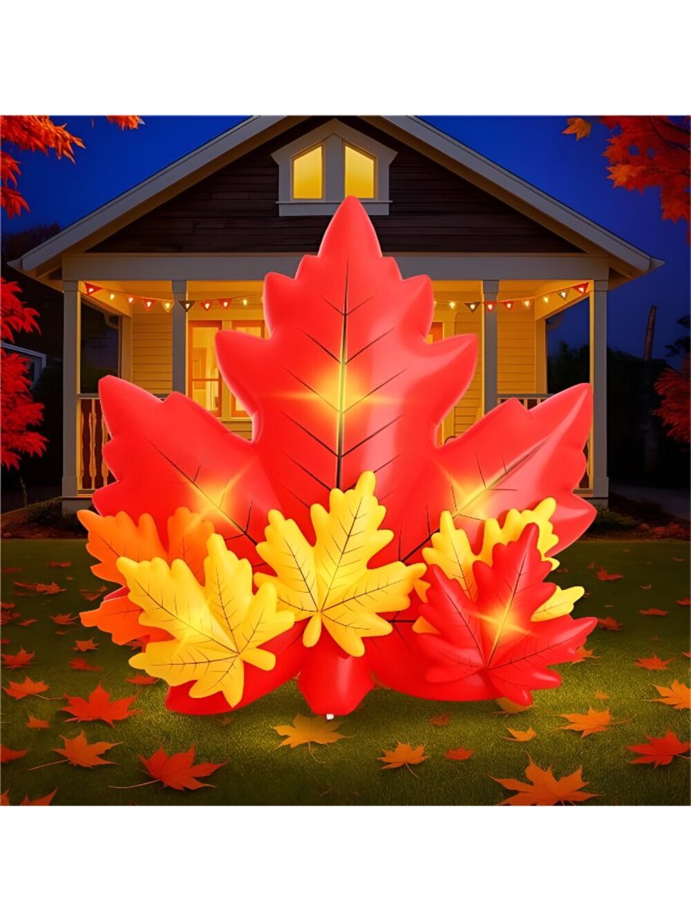 Maple Leaf Inflatable with LED Lights 6 Ft Fall Inflatables Outdoor
